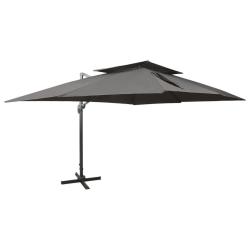 Parasol de jardin en porte-&agrave;-faux avec double toit anthracite alsavelo