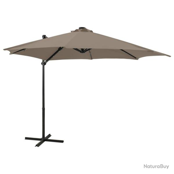 Parasol de jardin en porte--faux et mt et lumires LED taupe alsavelo