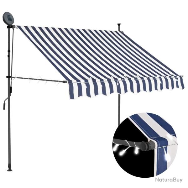 Auvent manuel r�tractable avec LED 150 cm Bleu et blanc alsavelo