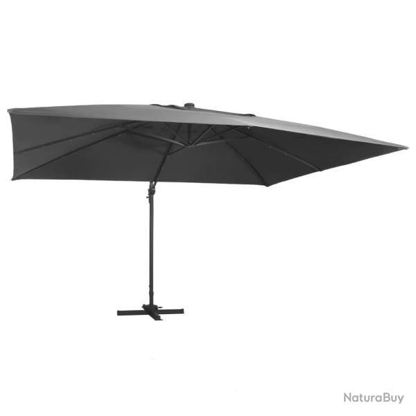 Parasol de jardin en porte-�-faux lumi�res LED m�t en aluminium