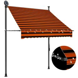 Auvent manuel r&eacute;tractable avec LED 150 cm Orange et marron