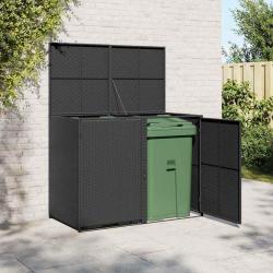 Abris pour poubelle double R&eacute;sine tress&eacute;e Noir 148x80x111 cm