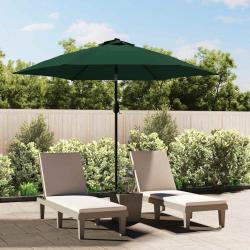 Parasol de jardin en porte-&agrave;-faux avec LED 3 m vert