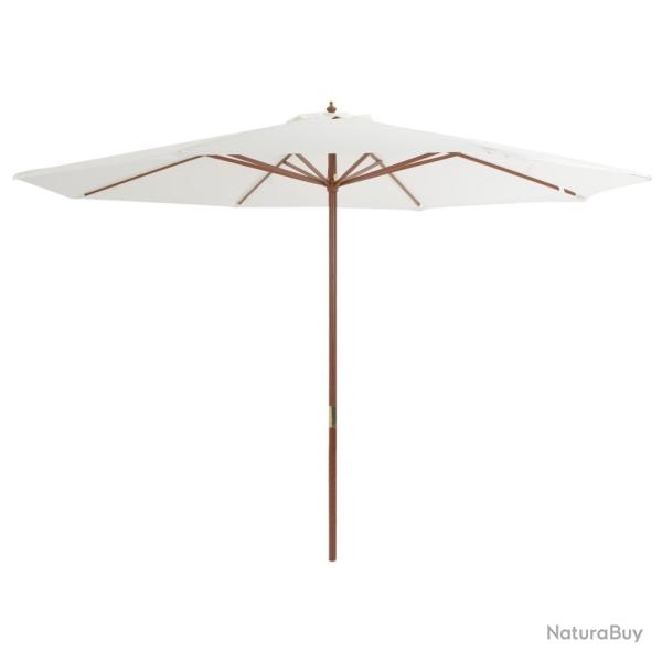 Parasol d'extrieur avec mt en bois 350 cm Blanc sable alsavelo