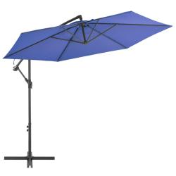 Parasol de jardin en porte-&agrave;-faux avec m&acirc;t en aluminium bleu