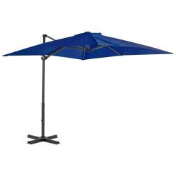 Parasol de jardin en porte-&agrave;-faux m&acirc;t en aluminium bleu azur&eacute; alsavelo