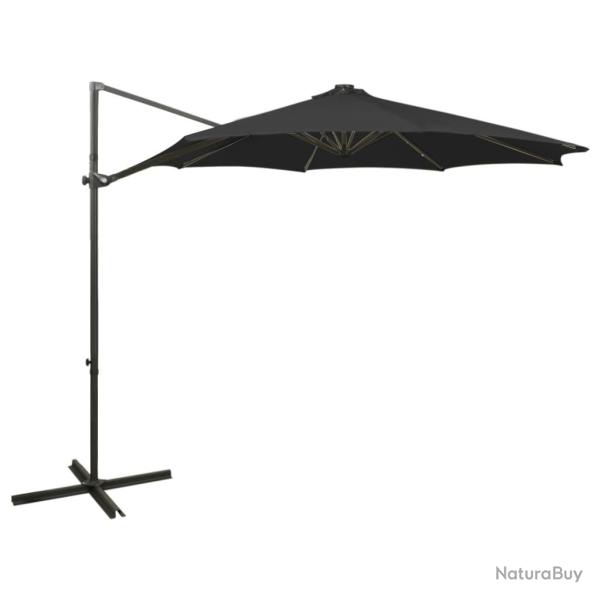 Parasol de jardin en porte--faux et mt et lumires LED noir alsavelo