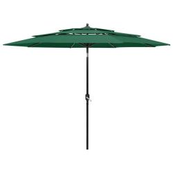 Parasol de jardin &agrave; 3 niveaux avec m&acirc;t en aluminium vert 3 m