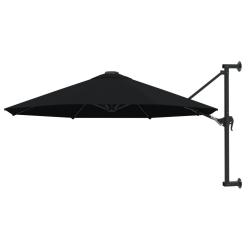 Parasol mural avec m&acirc;t en m&eacute;tal 300 cm Noir