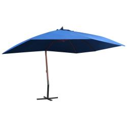 Parasol suspendu avec m&acirc;t en bois 400x300 cm Bleu