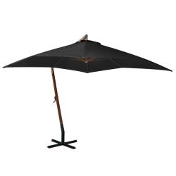Parasol de jardin suspendu avec m&acirc;t noir bois de sapin massif