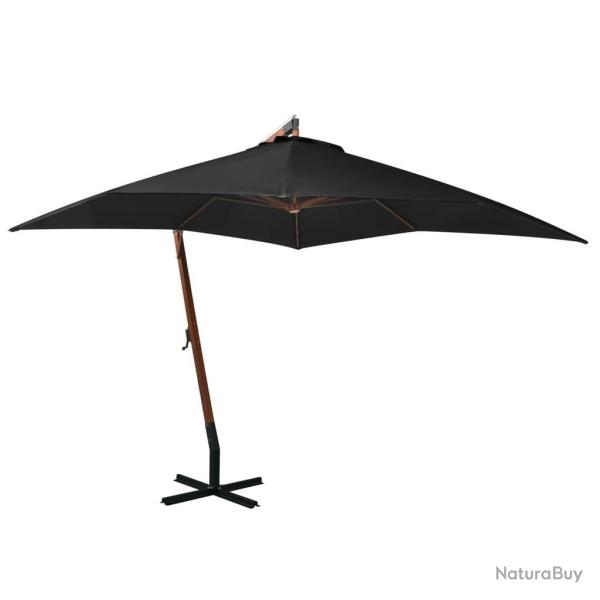 Parasol de jardin suspendu avec m�t noir bois de sapin massif