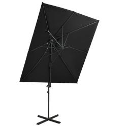 Parasol de jardin en porte-&agrave;-faux &agrave; double toit noir 250x250 cm alsavelo