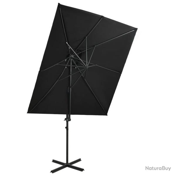 Parasol de jardin en porte-�-faux � double toit noir 250x250 cm