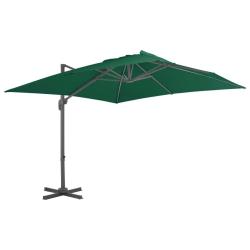 Parasol de jardin en porte-&agrave;-faux et poteau en aluminium vert alsavelo
