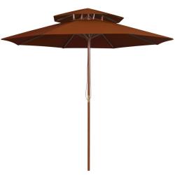 Parasol &agrave; deux &eacute;tages avec m&acirc;t en bois terre cuite 270 cm
