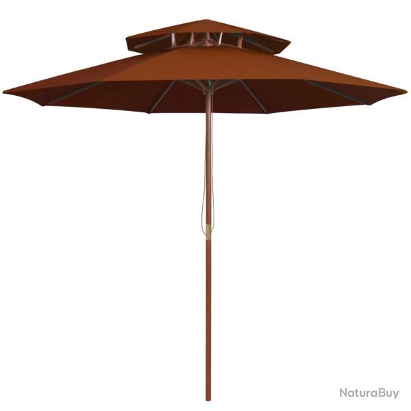 Parasol � deux �tages avec m�t en bois terre cuite 270 cm