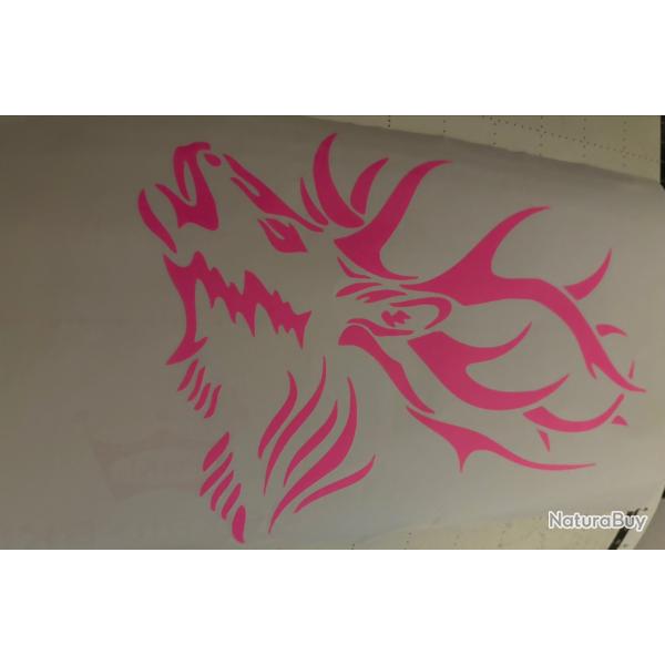 1x  Autocollants cerfs chasseresse rose fluo 1Euro sans r�serve !!
