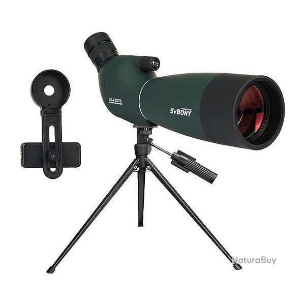 Longue Vue Tir Sportif 25-75x70 Zoom Puissant Optique HD tanche IP65 Trpied & Adaptateur Smarphone