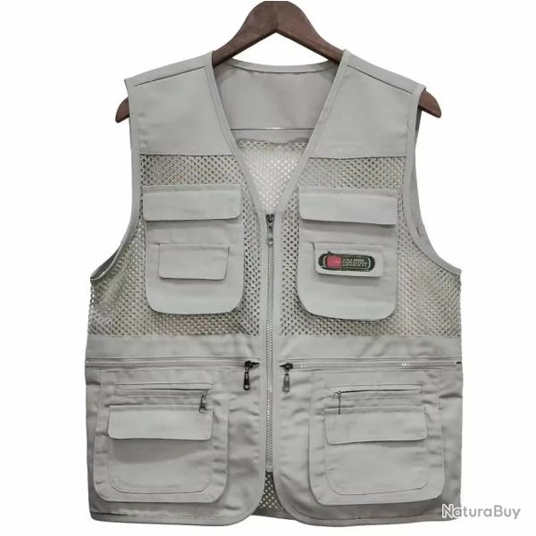 Sluffs Gilet De Pêche à La Mouche Respirant Léger - Multi-Poches, Tissu Oxford, Noir Gris - Idéal Chasse, Voyage Et Outdoor