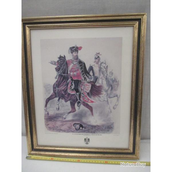 belle lithographie  encadr�e d'un cavalier 42 cm sur 50 cm
