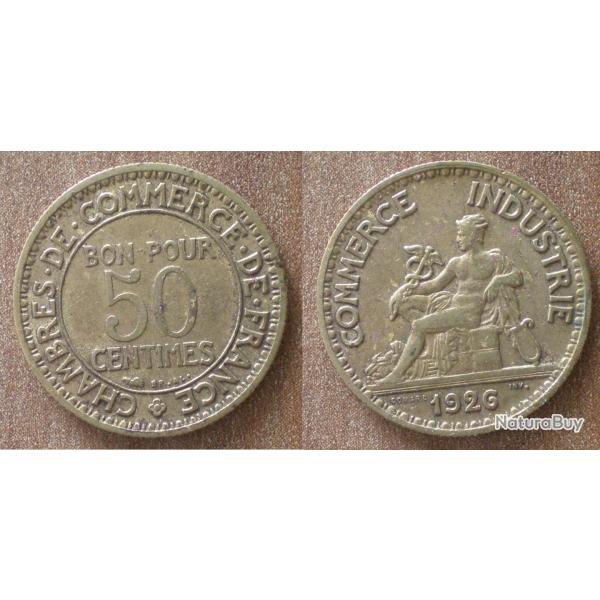 France Bon Pour 50 Centimes 1926 Piece Chambre des Commerces et Industries
