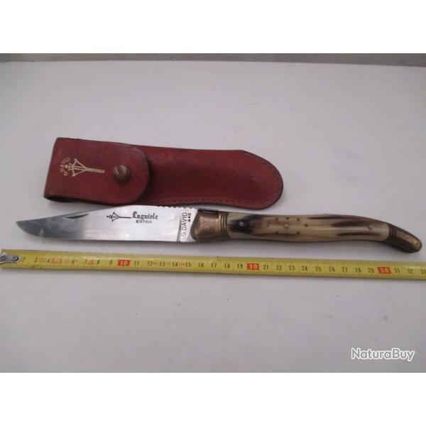 RARE - tr�s grand couteau fermant  laguiole  G DAVID  l'arbalete avc son �tui  ouvert 33 cm