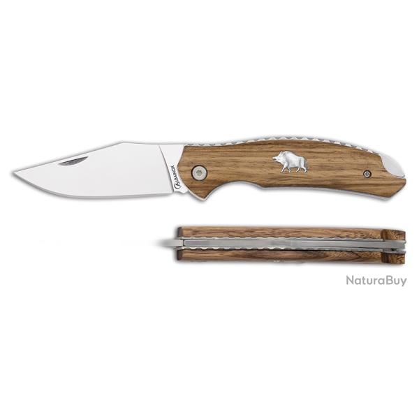 Couteau pliant manche bois de z�bre incrustation Sanglier