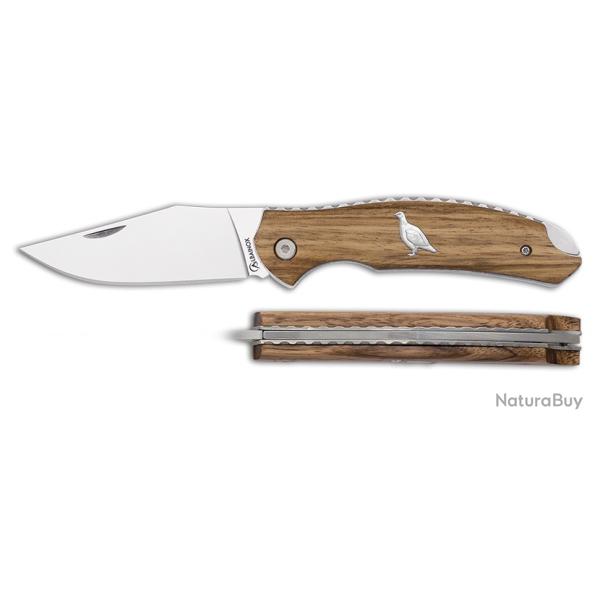 Couteau pliant manche bois de z�bre incrustation Perdrix