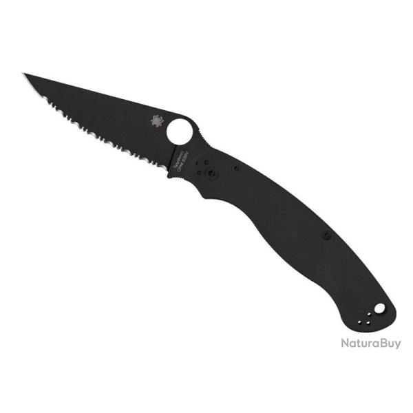 COUTEAU SPYDERCO MILITARY 2 G10 TOUT NOIR A DENTS