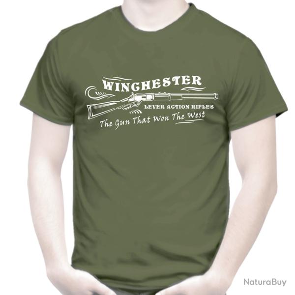 T-SHIRT - WINCHESTER LEVER ACTION RIFLES - carabine Western culte calibre .44-40 Far West  .44 WCF