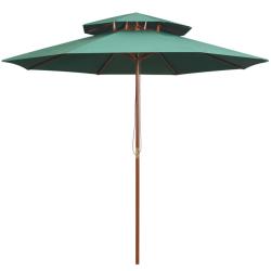 Parasol &agrave; deux &eacute;tages avec poteau en bois 270 x 270 cm vert alsavelo