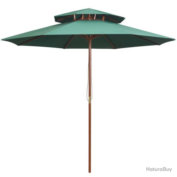 Parasol � deux �tages avec poteau en bois 270 x 270 cm vert