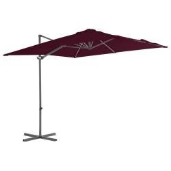 Parasol de jardin en porte-&agrave;-faux m&acirc;t en acier rouge bordeaux alsavelo