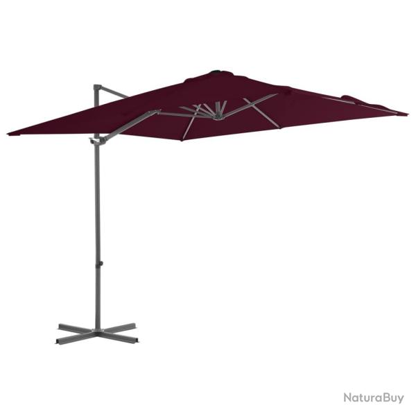 Parasol de jardin en porte--faux mt en acier rouge bordeaux alsavelo
