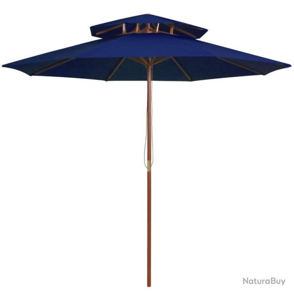 Parasol � deux �tages avec m�t en bois bleu 270 cm