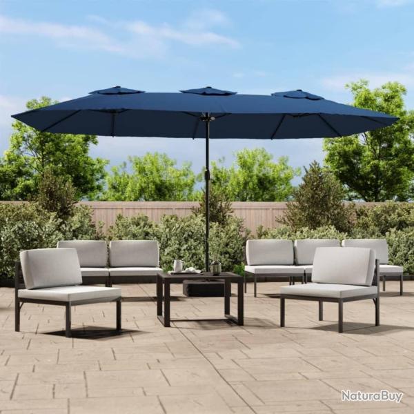 Parasol de jardin � double t�te avec LED bleu azur� 449x245 cm