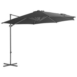 Parasol de jardin en porte-&agrave;-faux avec m&acirc;t en acier anthracite alsavelo