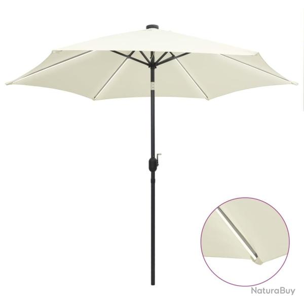 Parasol de jardin et lumi�res LED m�t en aluminium blanc sable