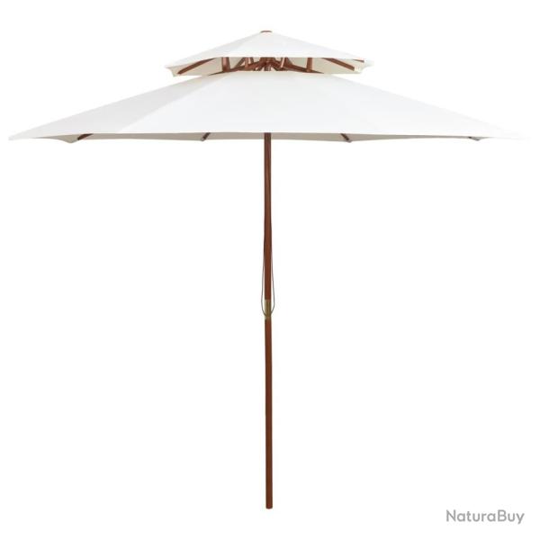 Parasol � deux �tages avec poteau en bois blanc cr�me