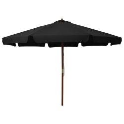 Parasol d'ext&eacute;rieur avec m&acirc;t en bois 330 cm Noir alsavelo
