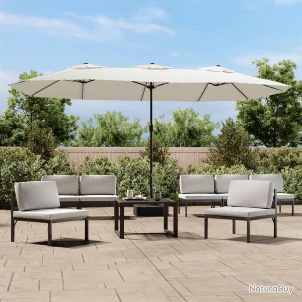 Parasol de jardin � double t�te avec LED blanc sable 449x245 cm