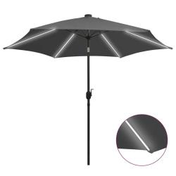 Parasol de jardin et lumi&egrave;res LED m&acirc;t en aluminium anthracite alsavelo