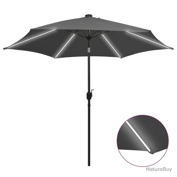 Parasol de jardin et lumi�res LED m�t en aluminium anthracite alsavelo