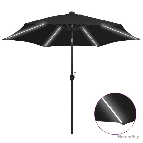 Parasol de jardin avec lumires LED et mt en aluminium noir alsavelo