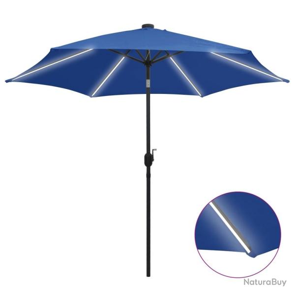 Parasol de jardin et lumi�res LED m�t en aluminium bleu azur�