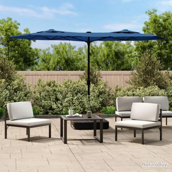 Parasol de jardin � double t�te avec LED bleu azur� 316x240 cm