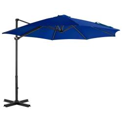 Parasol de jardin en porte-&agrave;-faux m&acirc;t en aluminium bleu azur&eacute; alsavelo