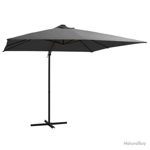 Parasol de jardin en porte--faux lumires LED et mt en acier alsavelo