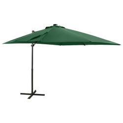Parasol de jardin en porte-&agrave;-faux et m&acirc;t et lumi&egrave;res LED vert alsavelo
